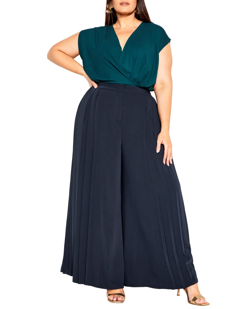 Front of a model wearing a size 18 PANT AVALINA in Navy by City Chic. | dia_product_style_image_id:293959
